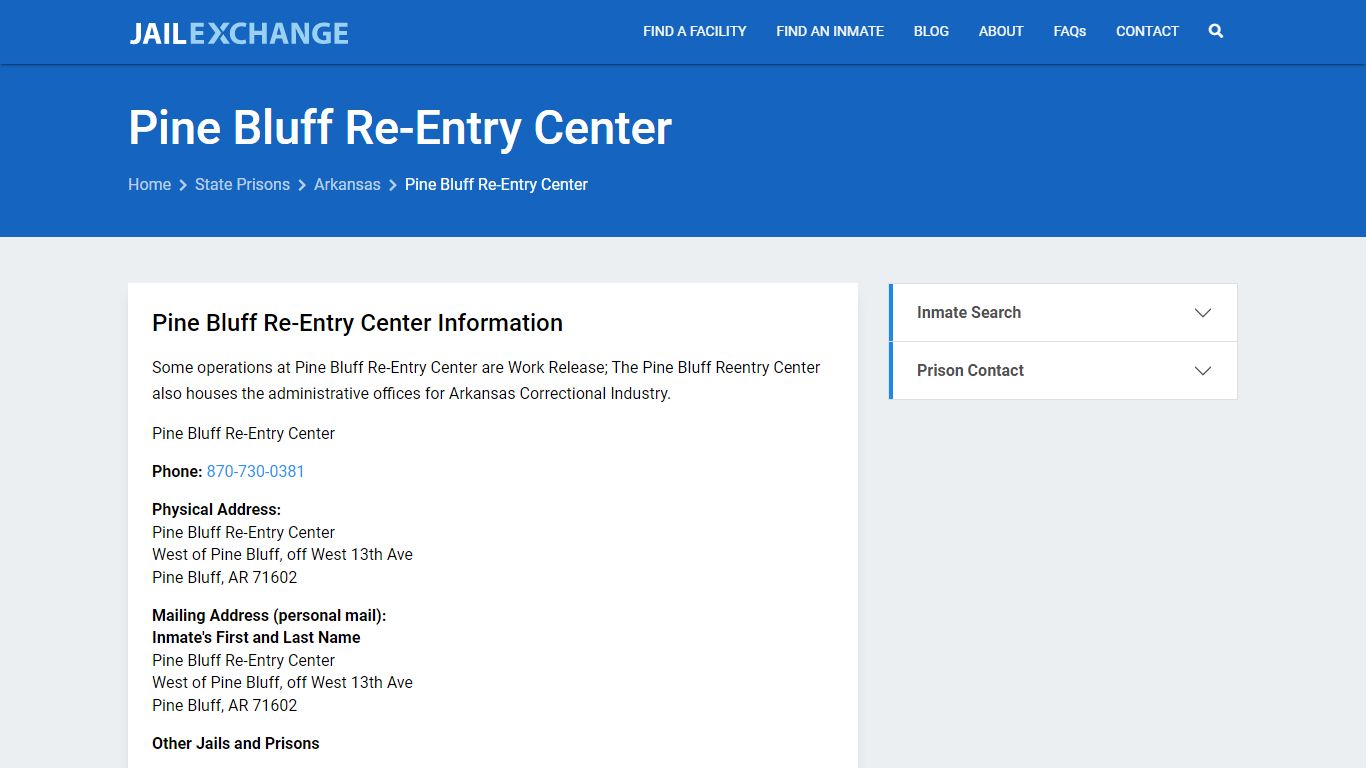Pine Bluff Re-Entry Center Inmate Search, AR - Jail Exchange
