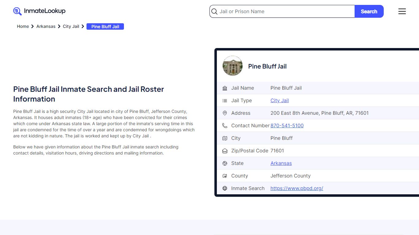 Pine Bluff Jail (AR) Inmate Search Arkansas - Inmate Lookup