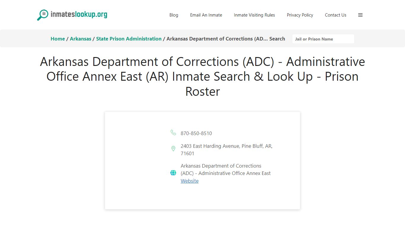 Arkansas Department of Corrections (ADC) - Inmate Lookup